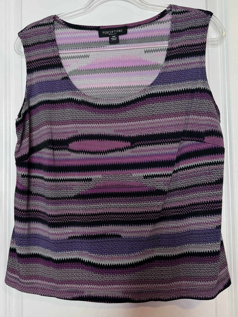 Perceptions Striped Knit Scoop Neck Tank Top in Purple black size 14W stretch
